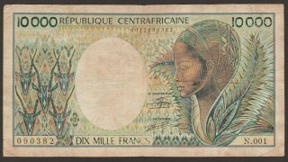 Central African Republic 10000 Francs P - 13 / B109a Sig 9 3 - Digit Block 090382