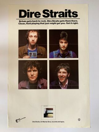 1978 Dire Straits Debut Album Promotional Rock Poster 23” X 35” Warner