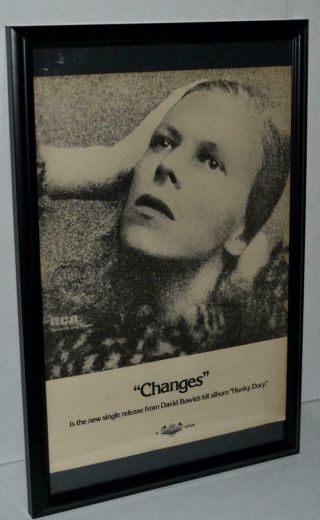 David Bowie 1971 Changes Single Hunky Dory Framed Promotional Poster / Ad