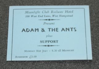 Adam & The Ants Moonlight Club Hampstead London 1978 Concert Ticket
