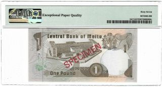 MALTA Bank Centrali 1 Lira 1967 (1979),  P - 34 CS1 Specimen,  PMG 67 EPQ UNC 2