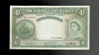 Bahamas,  1953,  Qe11,  4/shillings,  P - 13c,  Crisp Vf,