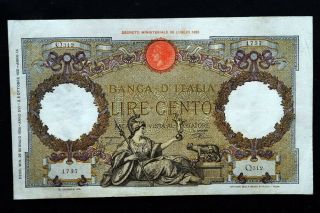 1938 Italy Kingdom Large Banknote 100 Lire Roman Eagle Vf