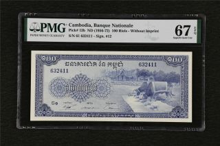 1956 - 72 Cambodia Banque Nationale 100 Riels Pick 13b Pmg 67 Epq Gem Unc