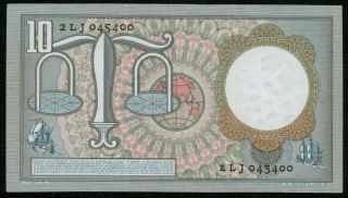 1953 Netherlands 10 Gulden Banknote Pick 85 Hugo de Groot Crisp Uncirculated 3