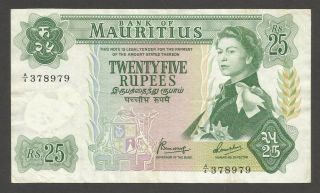 Mauritius 25 Rupees N.  D.  (1967) ; Vf,  ; P - 32,  Queen Elizabeth Ii,  Ox - Drawn Cart