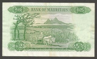Mauritius 25 Rupees N.  D.  (1967) ; VF,  ; P - 32,  Queen Elizabeth II,  Ox - drawn cart 2