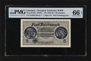 1940 - 45 Germany / Occupied Territories Wwii 5 Reichsmark Pick R138a Pmg66epqunc