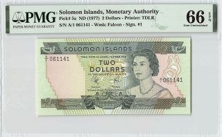 Solomon Islands Nd (1977) P - 5a Pmg Gem Unc 66 Epq 2 Dollars S/n 061141