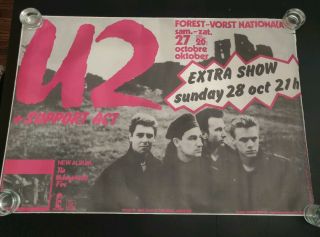 Vintage U2 Brussels Forest Vorst Nationaal Promo Poster 1984 38 " X 26 "