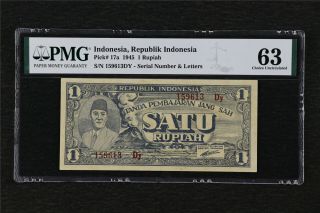 1945 Indonesia Republik Indonesia 1 Rupiah Pick 17a Pmg 63 Choice Unc