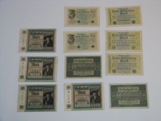 11 German 1922 & 1923 Reichsbanknote Inflationary Mark Bank Notes
