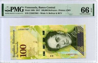 Venezuela 100,  000 Bolivares 2017 P 100 B Gem Unc Pmg 66 Epq