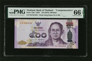 2016 Thailand Bank Of Thailan 500 Baht Pick 129a Pmg 66 Epq Gem Unc