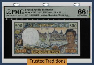 Tt Pk 1e Nd (1992) French Pacific Territories 500 Francs Pmg 66 Epq Gem 1 Of 2