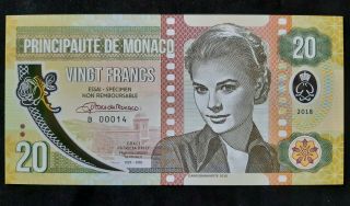 Billet Monaco Polymère 20 Francs " Grâce Kelly " 2018 (série B).