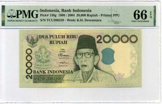 Indonesia 20000 20,  000 Rupiah 1998 / 2004 P 138 G Gem Unc Pmg 66 Epq