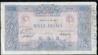 1000 Francs Bleu Et Rose 1921 Vg
