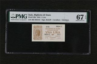 1944 Italy Bigliett0 Di Stato 1 Lire Pick 29b Pmg 67 Epq Gem Unc