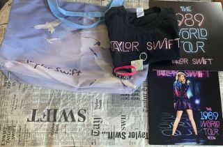 Taylor Swift 1989 Merch Bundle - Tote Bag,  Lithos,  T - Shirt,  Bracelets,  Tour Book