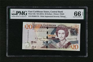 2015 East Caribbean States Central Bank 20 Dollars Pick 53b Pmg 66 Epq Gem Unc