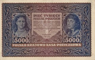 5000 Marek Fine Banknote From Poland 1920 Pick - 31 Huge Sized