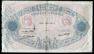 500 Francs Bleu Et Rose 1931 Crispy Vg Large Size