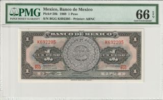 Pmg Certified Mexico 1969 1 Peso Banknote Unc 66 Epq Gem Pick 59k Abnc