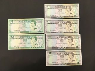Fiji (6 Notes) 1 And 2 Dollars 1983 - - Unc - - Consecutive Serial 
