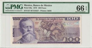 Pmg Certified Mexico 1978 100 Pesos Banknote Unc 66 Epq Gem Pick 68a