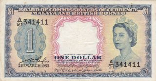 1 Dollar Vf - Fine Banknote From Colony Of Malaya And British Borneo 1953 Pick - 1