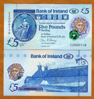 Bank Of Ireland Northern 5 Pounds 2017 (2019) P - Polymer Unc Zz - Replacement