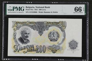 1951 Bulgaria National Bank 200 Leva Pick 87a Pmg 66 Epq Gem Unc