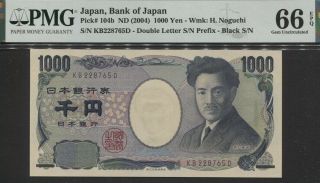 Tt Pk 104b Nd (2004) Japan 1000 Yen Hideo Noguchi Pmg 66 Epq Gem Uncirculated