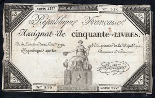 50 Livres Assignat From France 1792 Good/vg