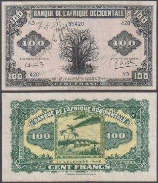 French West Africa,  100 Francs,  1942,  Vf,  (graffiti),  P - 31 (a)