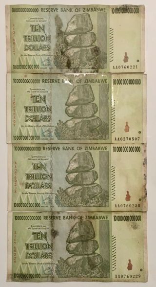 $40 Trillion Zimbabwe Dollars (4 X 10 Trillion Bill / Note) " Zim Bond ",  2008 Cir