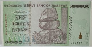 50 Trillion Zimbabwe Dollars (1 X 50 Trillion Bank Note) " Zim Bond ",  2008 Unc