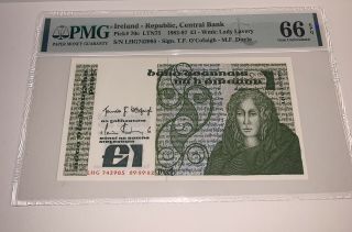 Pmg Ireland - Republic,  Central Bank 1 Pound Banknote 1982 - 87 P70c Gem Unc