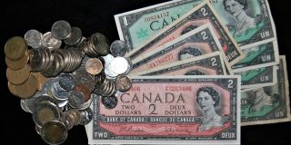 $41.  60 Face Value Canadian Legal Tender Coins & Currency - Circulated,  No Silver