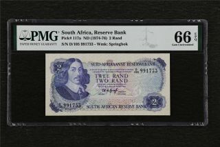 1974 - 76 South Africa Reserve Bank 2 Rand Pick 117a Pmg 66 Epq Gem Unc