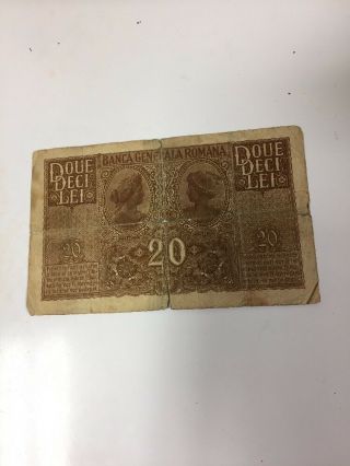 Rare Old Romanian Banknote Money 20 Lei 1917 - German Occupation