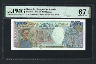 Rwanda 5000 Francs 1 - 1 - 1988 P22 Uncirculated Grade 67