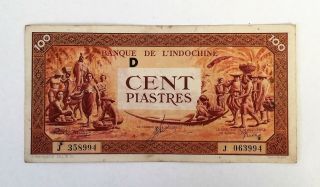 Uq005 French Indo - China 100 Piastres 1942 - 1945 Banknote
