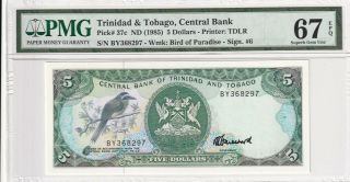 1985 Trinidad & Tobago 5 Dollars P - 37c Pmg 67 Epq Gem Unc