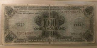 1943 Allied Military Currency Amc Italy 1000 Lire Note Short Snorter