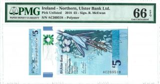 Northern Ireland - Ulster Bank 5 Pounds 2018 Pmg 66 Epq S/n Ac 269518 Polymer
