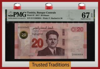 Tt Pk 97 2017 Tunisia Banque Centrale 20 Dinars F.  Hached Pmg 67 Epq Gem