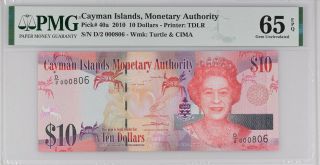Cayman Islands 10 Dollars 2010 P 40 A Gem Unc Pmg 65 Epq