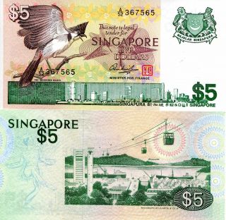 Singapore 5 Dollars Banknote World Paper Money Unc Currency Bill Pick P10 1976
